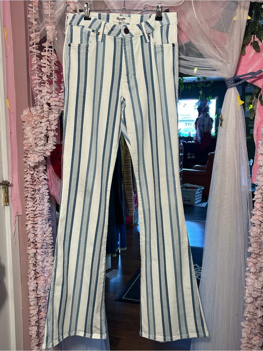 Striped Flare Jeans in Blue and White Size 28x36